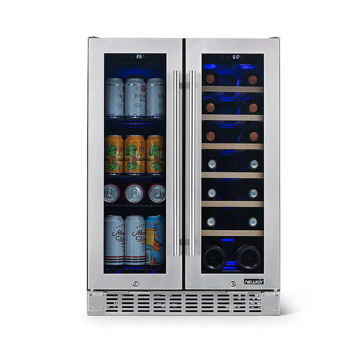 NewAir - 18-Bottle or 58-Can French Door Dual Zone Wine Refrigerator with SplitShelf and Beech Wood Shelves - Stainless steel_4
