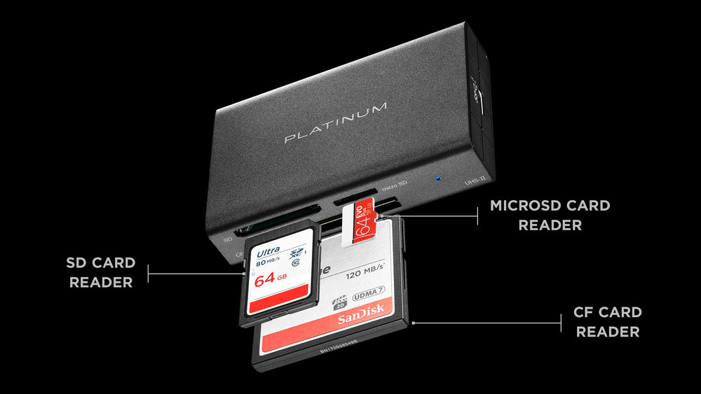 Platinum™ - USB 3.2 Gen 1 SD, microSD, CF 3 Slot Memory Card Reader - Black_1