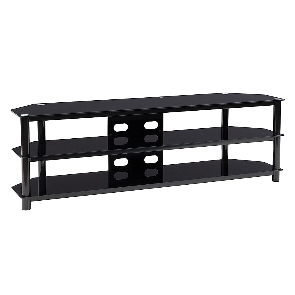 CorLiving - Black Gloss TV Bench with Open Shelves for TVs up to 85" - Black_1