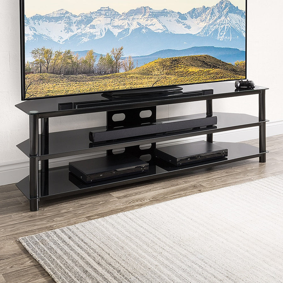 CorLiving - Black Gloss TV Bench with Open Shelves for TVs up to 85" - Black_0
