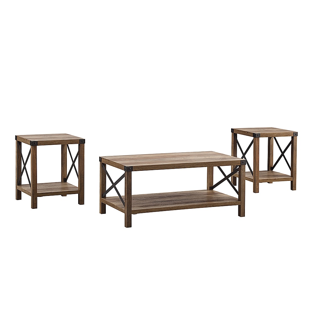 Walker Edison - 3-Piece Rustic Wood and Metal Accent Table Set - Rustic Oak/Black_1
