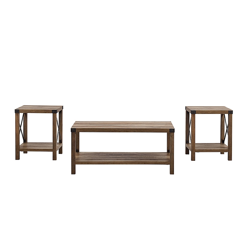 Walker Edison - 3-Piece Rustic Wood and Metal Accent Table Set - Rustic Oak/Black_0