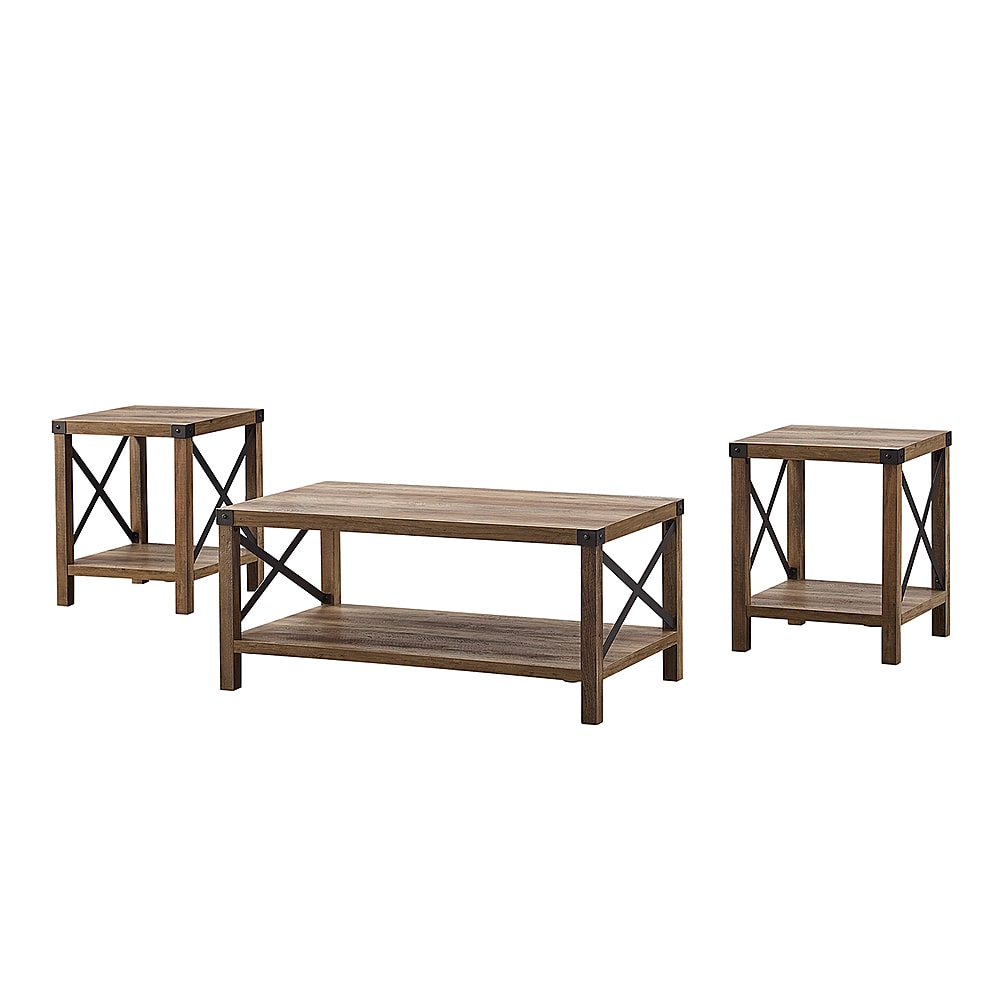Walker Edison - 3-Piece Rustic Wood and Metal Accent Table Set - Rustic Oak/Black_2