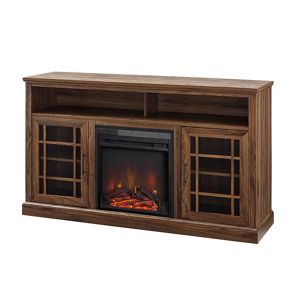 Walker Edison - Traditional Tall Glass Two Door Soundbar Storage Fireplace TV Stand for Most TVs up to 65" - Dark Walnut_2