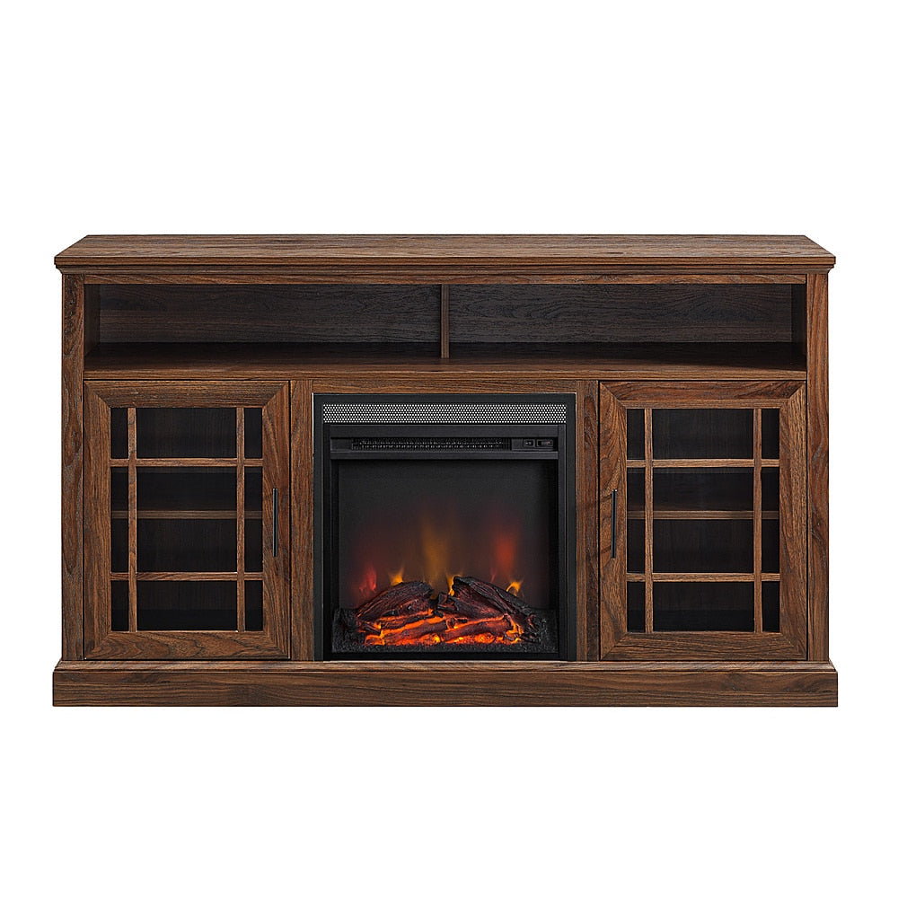 Walker Edison - Traditional Tall Glass Two Door Soundbar Storage Fireplace TV Stand for Most TVs up to 65" - Dark Walnut_1