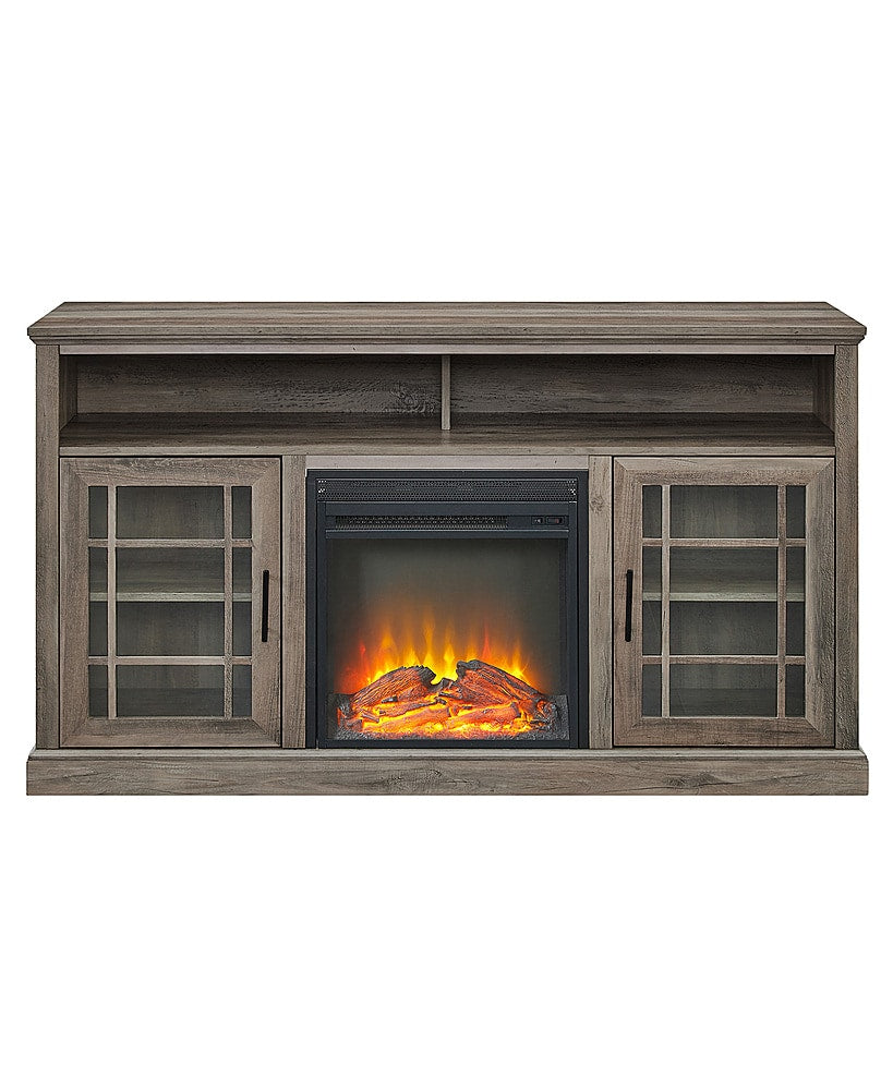 Walker Edison - Traditional Tall Glass Two Door Soundbar Storage Fireplace TV Stand for Most TVs up to 65" - Grey Wash_0