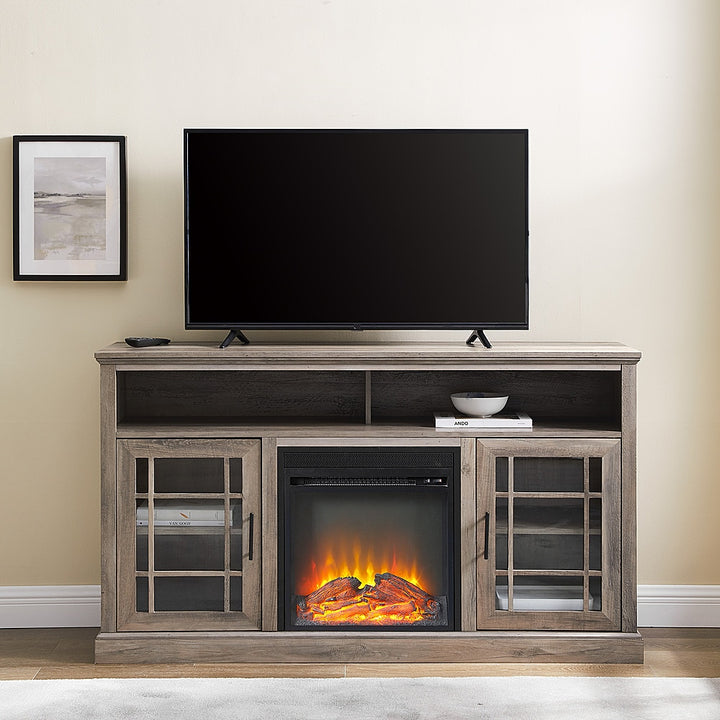 Walker Edison - Traditional Tall Glass Two Door Soundbar Storage Fireplace TV Stand for Most TVs up to 65" - Grey Wash_7
