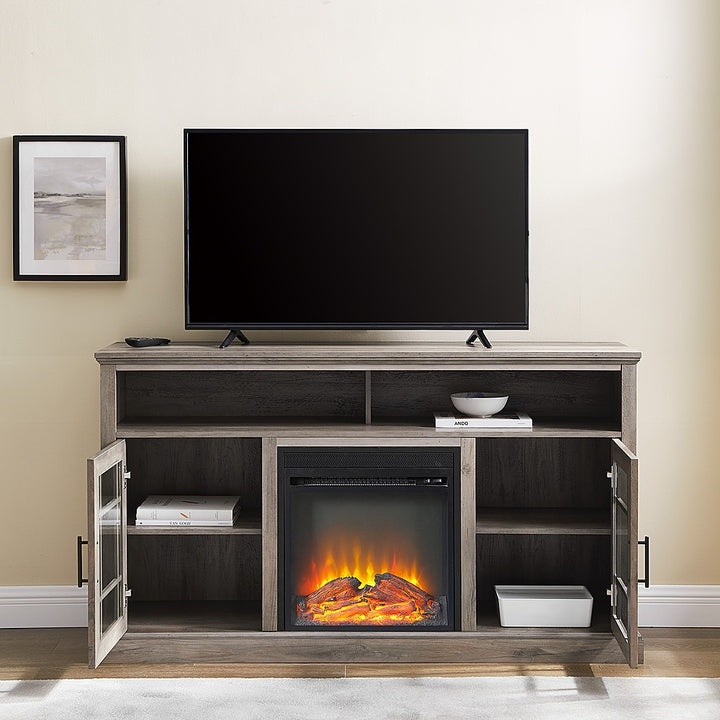 Walker Edison - Traditional Tall Glass Two Door Soundbar Storage Fireplace TV Stand for Most TVs up to 65" - Grey Wash_6