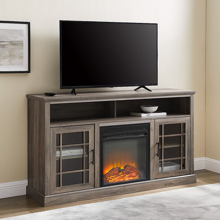 Walker Edison - Traditional Tall Glass Two Door Soundbar Storage Fireplace TV Stand for Most TVs up to 65" - Grey Wash_5