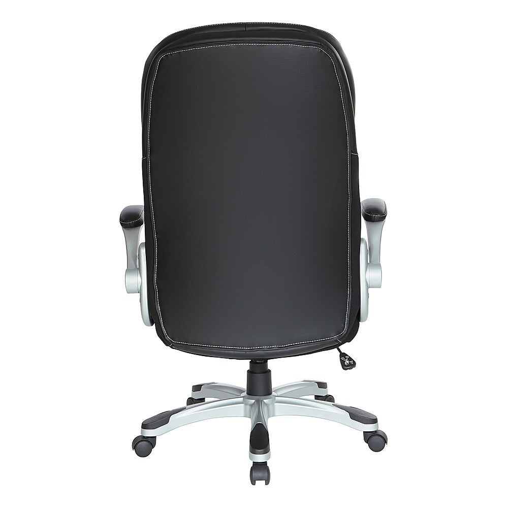 Office Star Products - Bonded Leather Executive Chair with Padded Flip Arms and Silver Base - Black_3