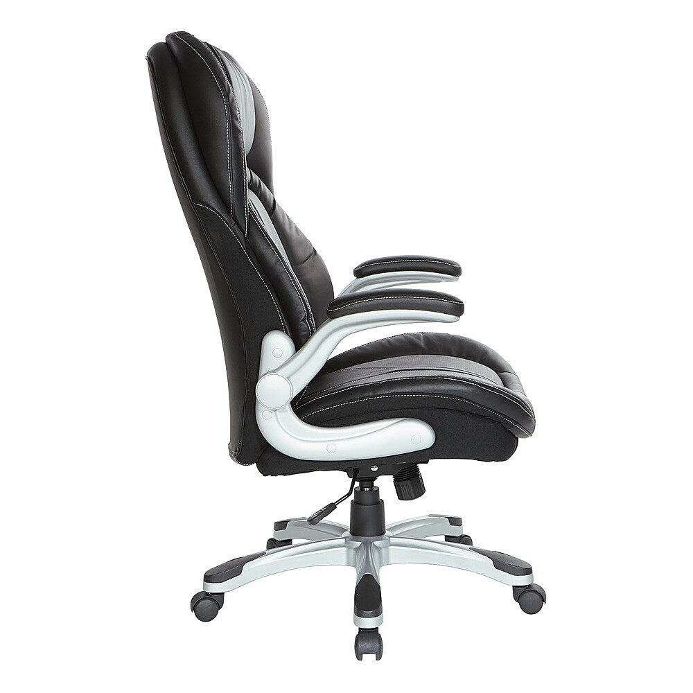 Office Star Products - Bonded Leather Executive Chair with Padded Flip Arms and Silver Base - Black_2