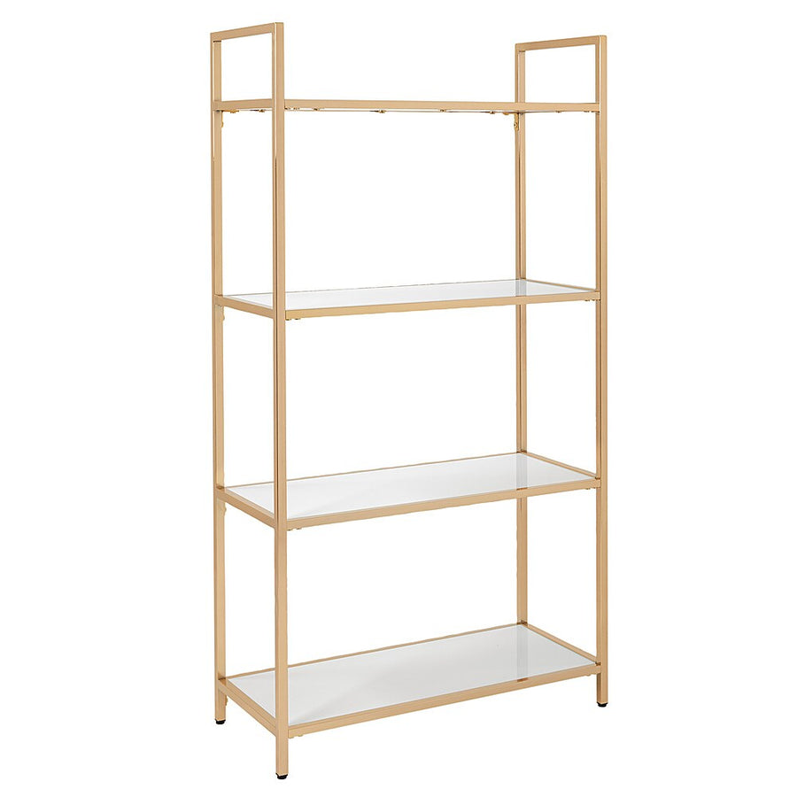 OSP Home Furnishings - Alios Bookcase in White Gloss finish with Rose Gold Chrome Plated Base - White/Rose Gold_0