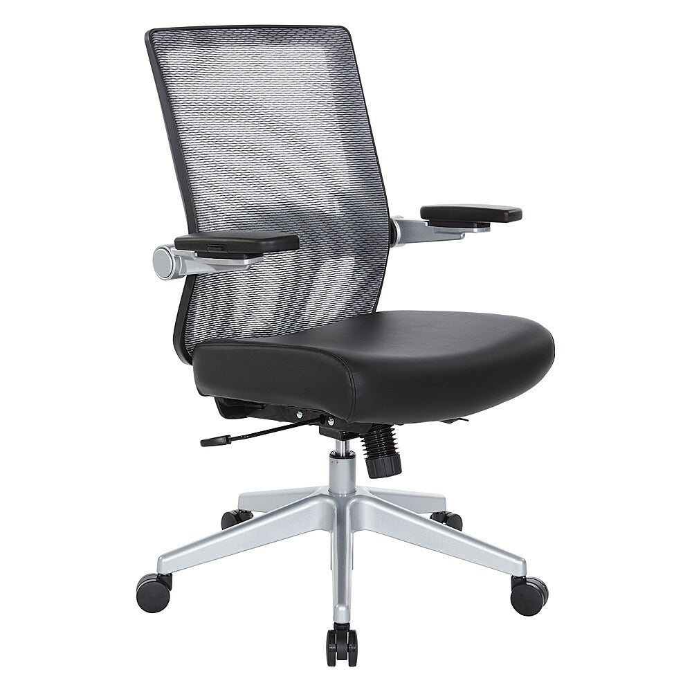 Office Star Products - Manager's Chair with Breathable Mesh Back and Black Bonded Leather Padded Seat with a Silver Base. - Black / Silver_1