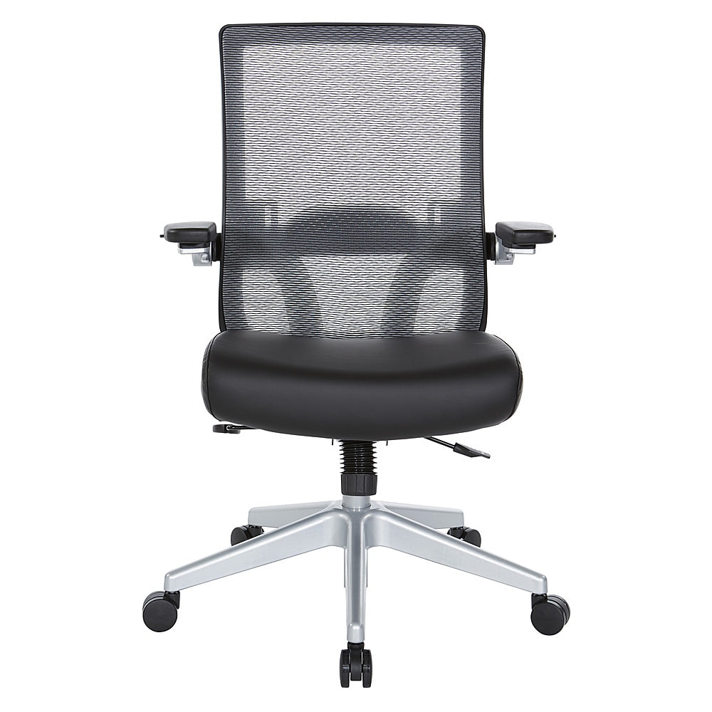Office Star Products - Manager's Chair with Breathable Mesh Back and Black Bonded Leather Padded Seat with a Silver Base. - Black / Silver_0