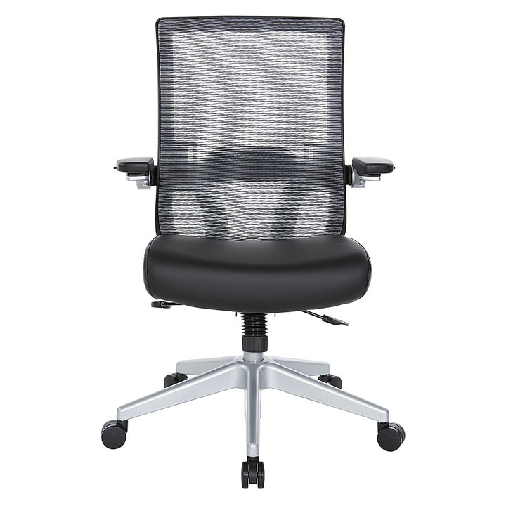 Office Star Products - Manager's Chair with Breathable Mesh Back and Black Bonded Leather Padded Seat with a Silver Base. - Black / Silver_0