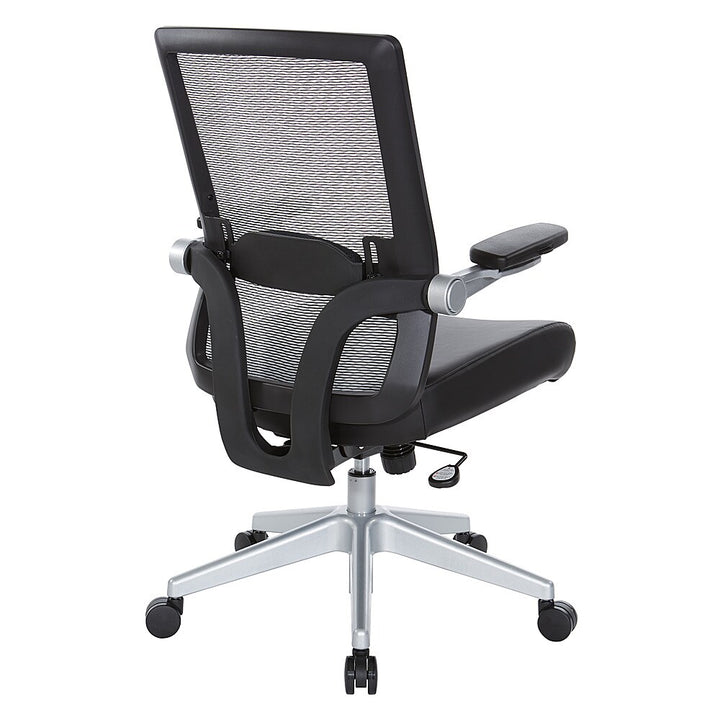 Office Star Products - Manager's Chair with Breathable Mesh Back and Black Bonded Leather Padded Seat with a Silver Base. - Black / Silver_4