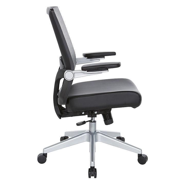 Office Star Products - Manager's Chair with Breathable Mesh Back and Black Bonded Leather Padded Seat with a Silver Base. - Black / Silver_2