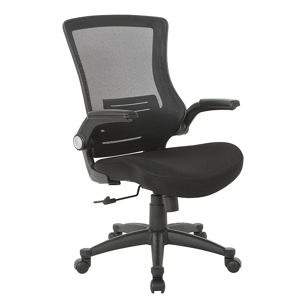 Office Star Products - Screen Back Manager's Chair in Mesh Seat with PU Padded Flip Arms with Silver Accents - Black_1
