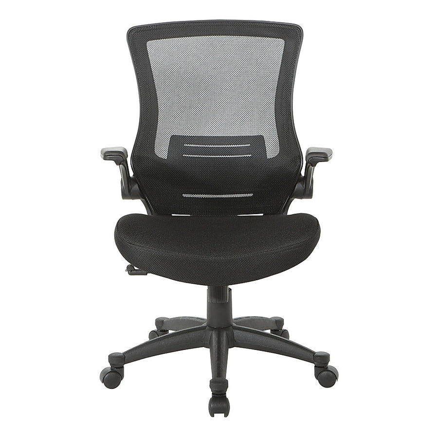 Office Star Products - Screen Back Manager's Chair in Mesh Seat with PU Padded Flip Arms with Silver Accents - Black_0
