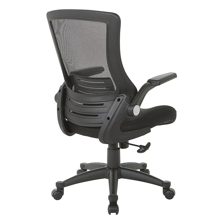 Office Star Products - Screen Back Manager's Chair in Mesh Seat with PU Padded Flip Arms with Silver Accents - Black_5