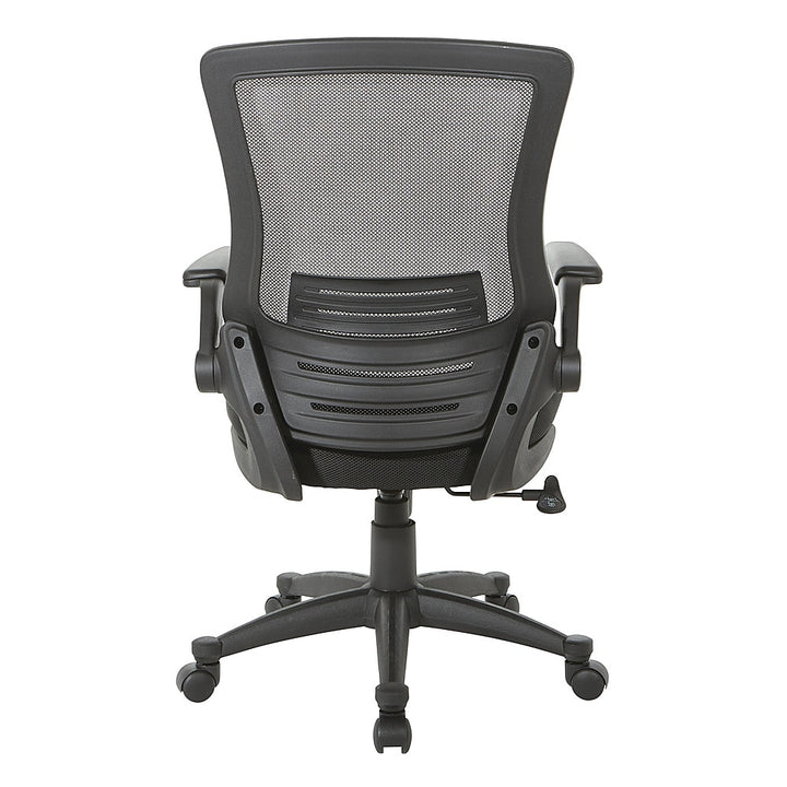Office Star Products - Screen Back Manager's Chair in Mesh Seat with PU Padded Flip Arms with Silver Accents - Black_4