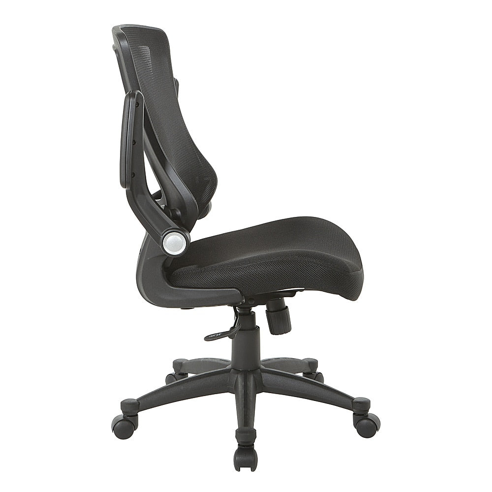 Office Star Products - Screen Back Manager's Chair in Mesh Seat with PU Padded Flip Arms with Silver Accents - Black_3