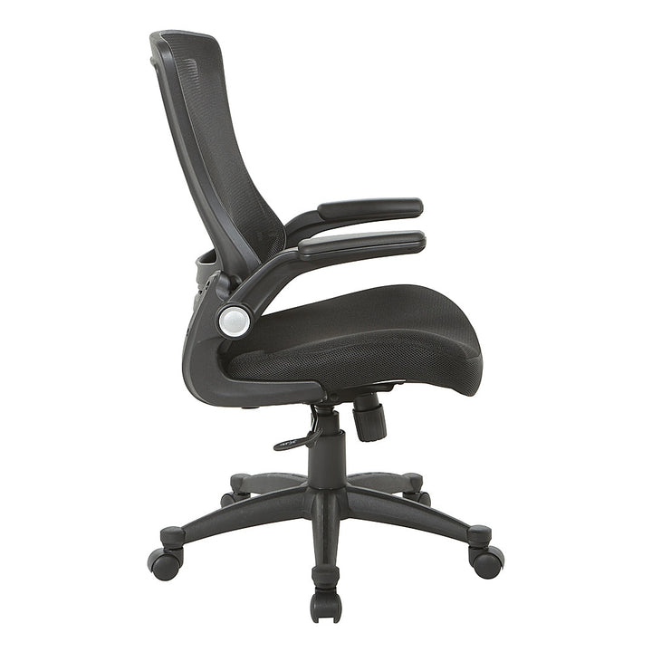 Office Star Products - Screen Back Manager's Chair in Mesh Seat with PU Padded Flip Arms with Silver Accents - Black_2