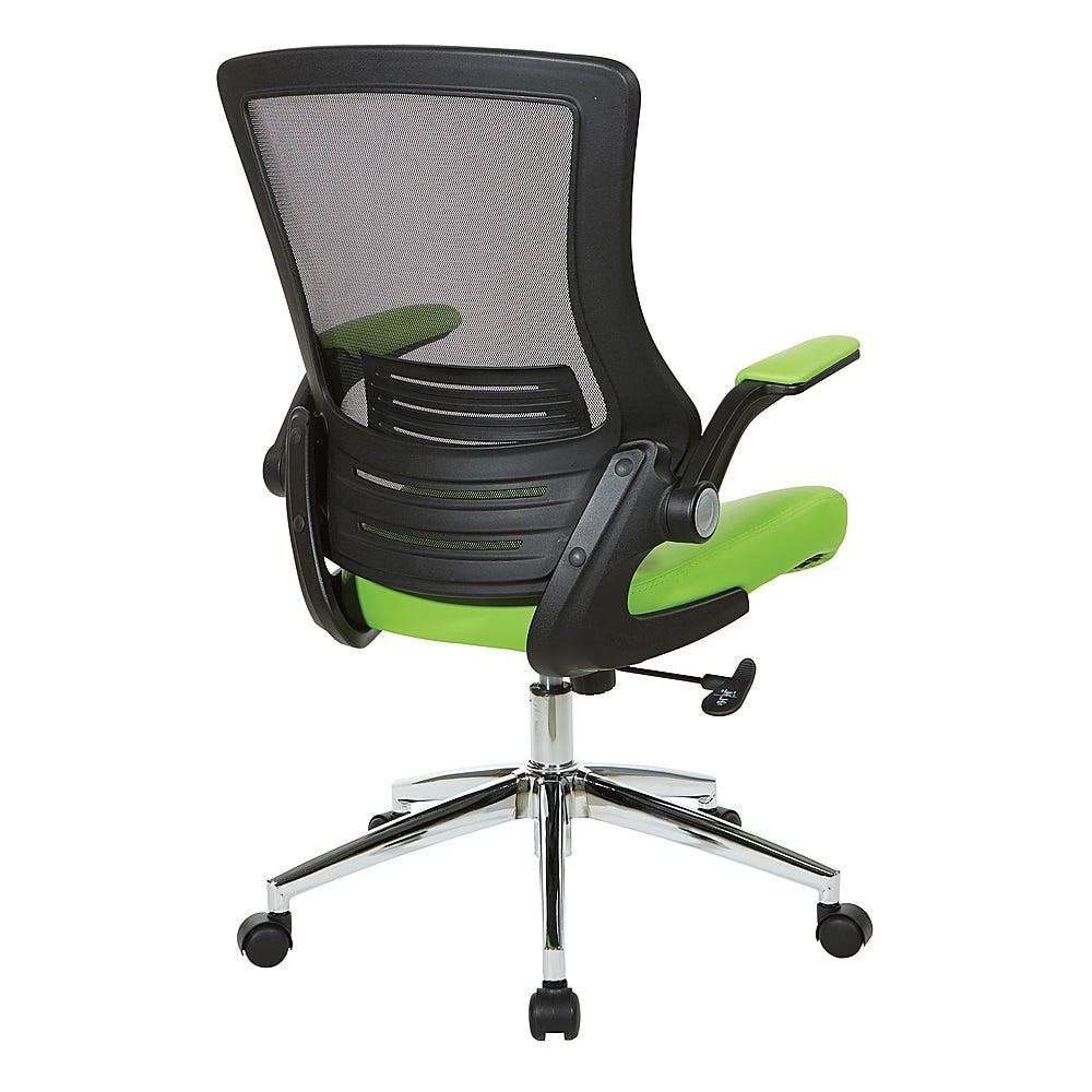 Office Star Products - Black Screen Back Manager's Chair with Faux Leather Seat and Padded Flip Arms with Silver Accents - Green_4