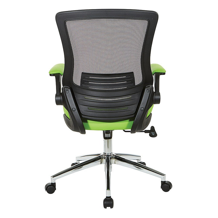 Office Star Products - Black Screen Back Manager's Chair with Faux Leather Seat and Padded Flip Arms with Silver Accents - Green_5