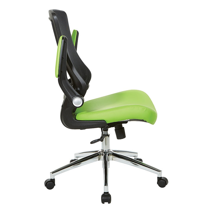 Office Star Products - Black Screen Back Manager's Chair with Faux Leather Seat and Padded Flip Arms with Silver Accents - Green_3