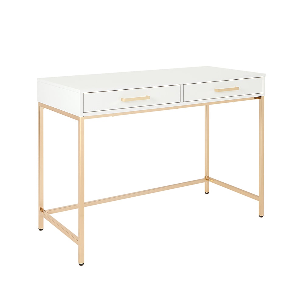 OSP Home Furnishings - Alios Desk with White Gloss Finish and Rose Gold Chrome Plated Base - White/Rose Gold_1
