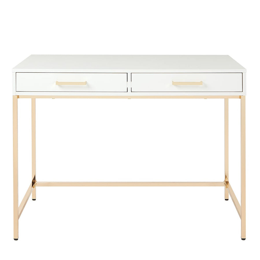 OSP Home Furnishings - Alios Desk with White Gloss Finish and Rose Gold Chrome Plated Base - White/Rose Gold_0