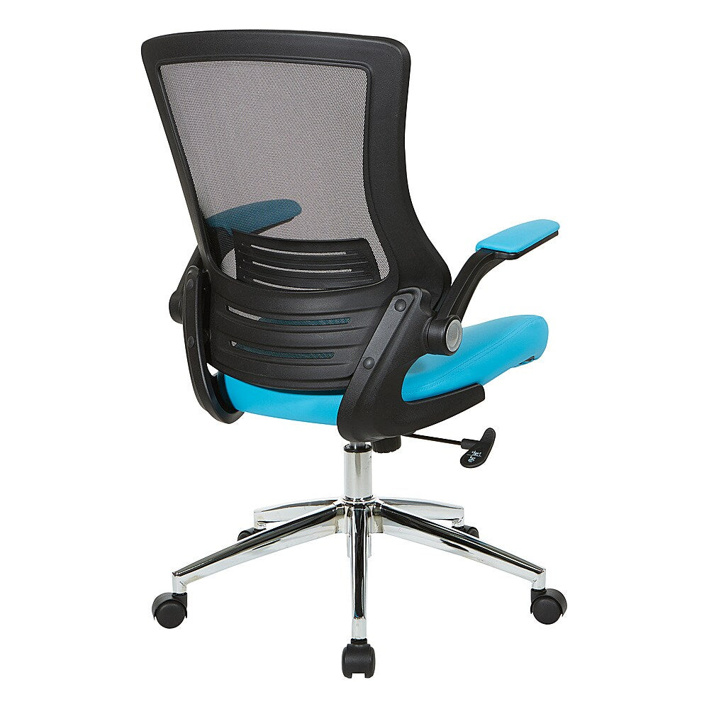 Office Star Products - Black Screen Back Manager's Chair with Faux Leather Seat and Padded Flip Arms with Silver Accents - Blue_4