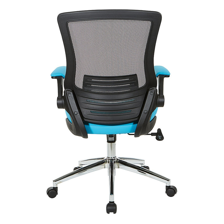Office Star Products - Black Screen Back Manager's Chair with Faux Leather Seat and Padded Flip Arms with Silver Accents - Blue_5