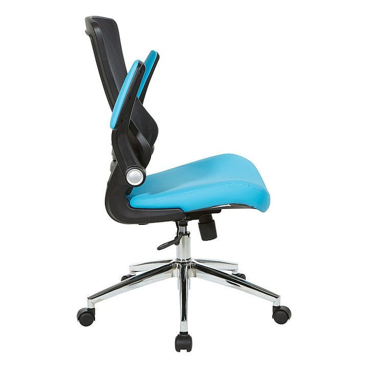 Office Star Products - Black Screen Back Manager's Chair with Faux Leather Seat and Padded Flip Arms with Silver Accents - Blue_3