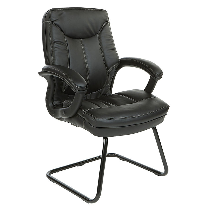 Office Star Products - Executive Faux Leather Visitor Chair with Contrast Stitching - Black_1
