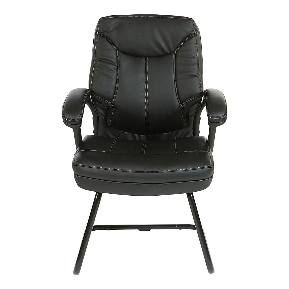 Office Star Products - Executive Faux Leather Visitor Chair with Contrast Stitching - Black_0