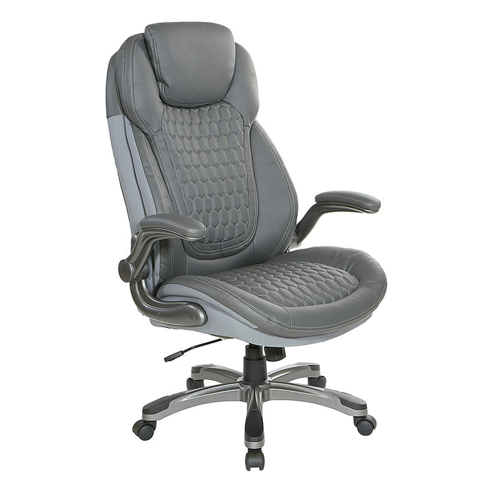 Office Star Products - Executive High Back Chair with Bonded Leather and Flip Arms - Grey_1