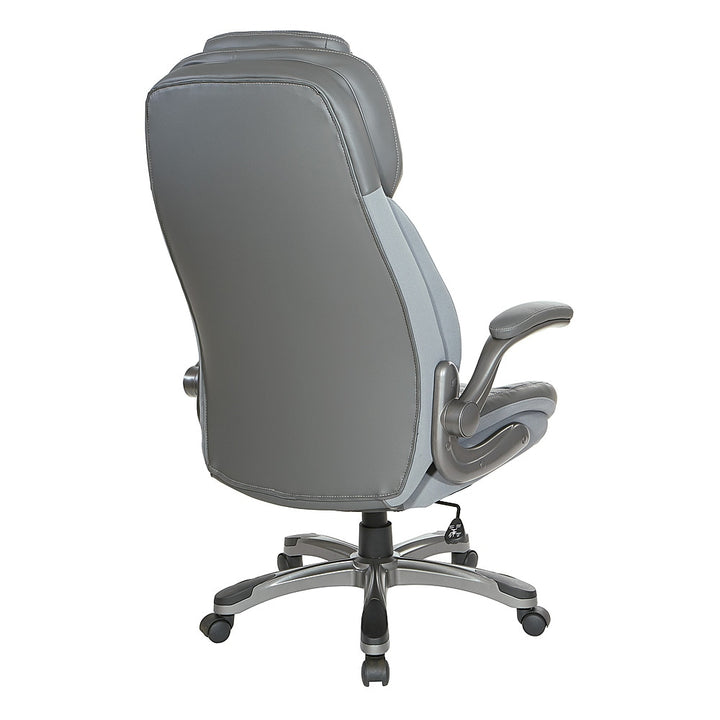 Office Star Products - Executive High Back Chair with Bonded Leather and Flip Arms - Grey_3