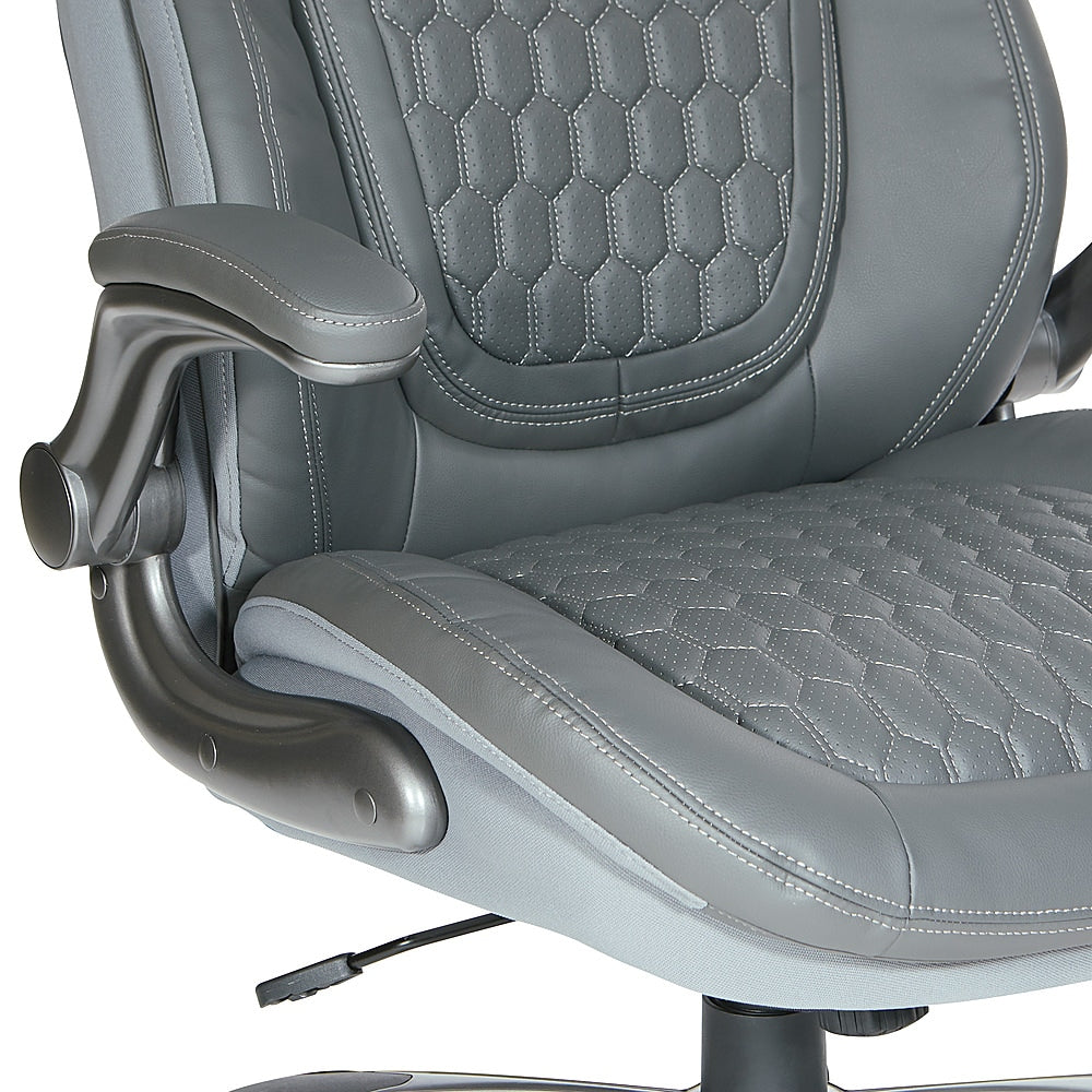 Office Star Products - Executive High Back Chair with Bonded Leather and Flip Arms - Grey_4
