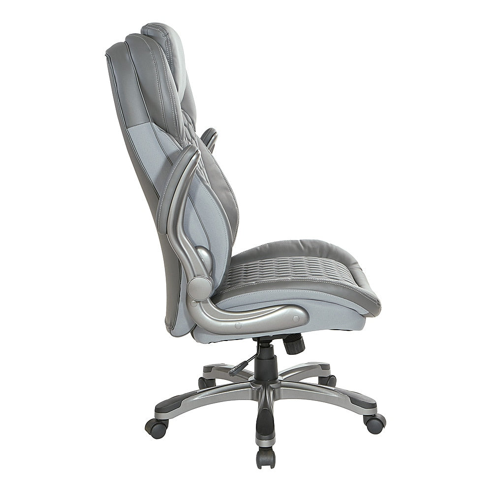 Office Star Products - Executive High Back Chair with Bonded Leather and Flip Arms - Grey_2