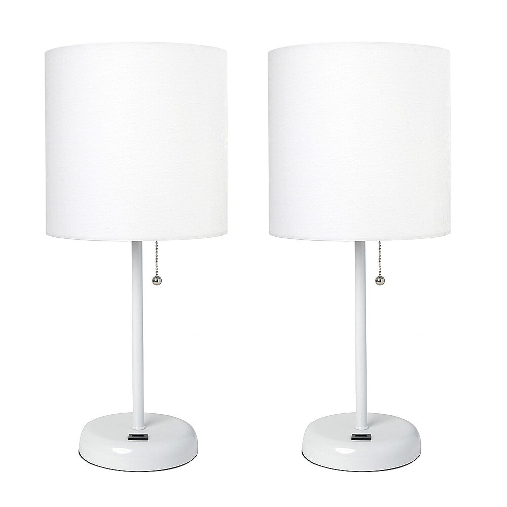 Limelights - Stick Lamp with USB charging port and Fabric Shade 2 Pack Set - White_1