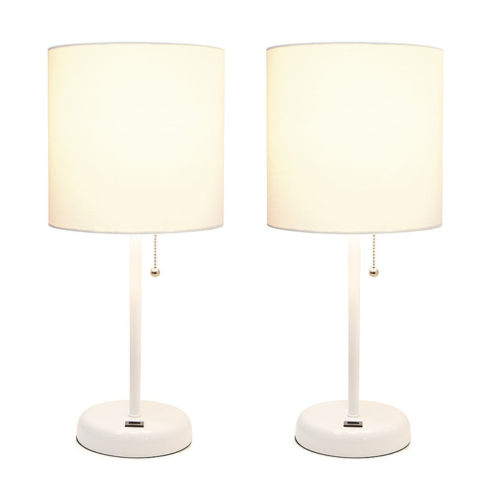 Limelights - Stick Lamp with USB charging port and Fabric Shade 2 Pack Set - White_0