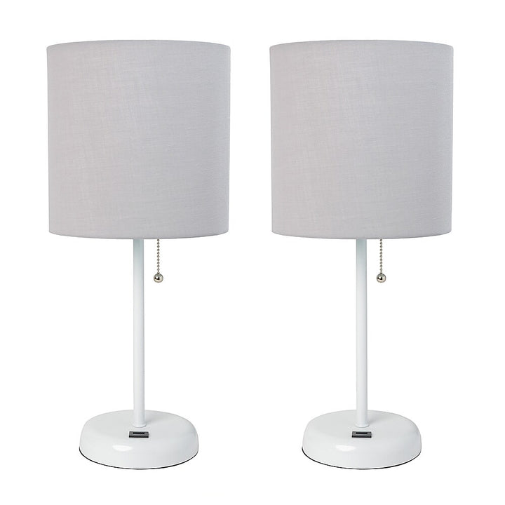 Limelights - Stick Lamp with USB charging port and Fabric Shade 2 Pack Set - White/Gray_1