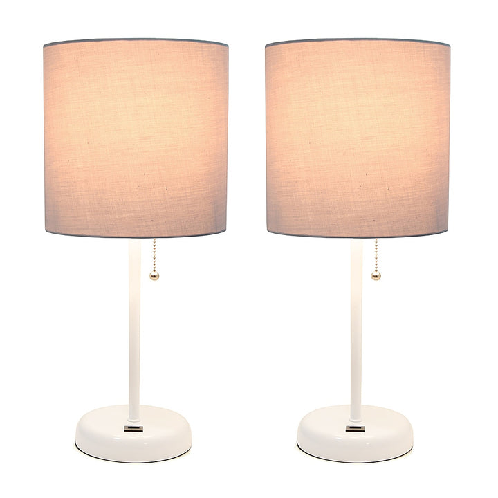 Limelights - Stick Lamp with USB charging port and Fabric Shade 2 Pack Set - White/Gray_0