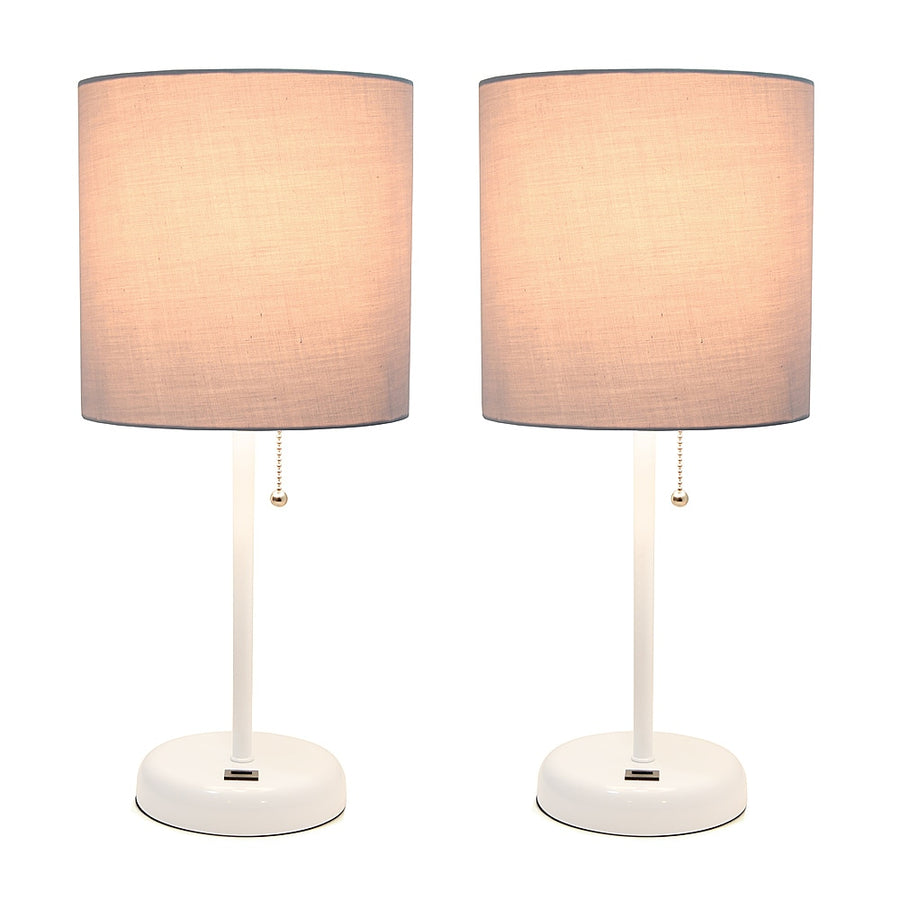 Limelights - Stick Lamp with USB charging port and Fabric Shade 2 Pack Set - White/Gray_0