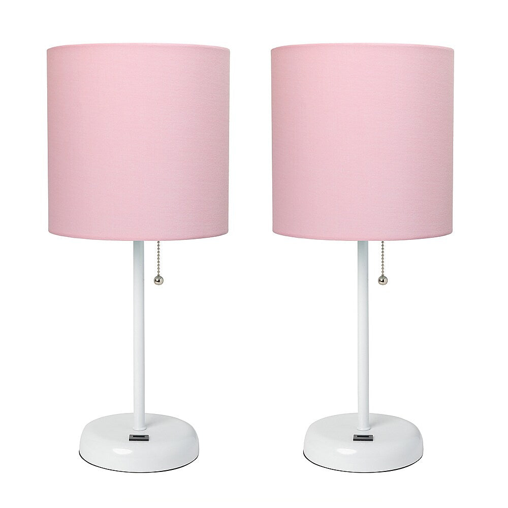 Limelights - White Stick Lamp with USB charging port and Fabric Shade 2 Pack Set - Light Pink_1