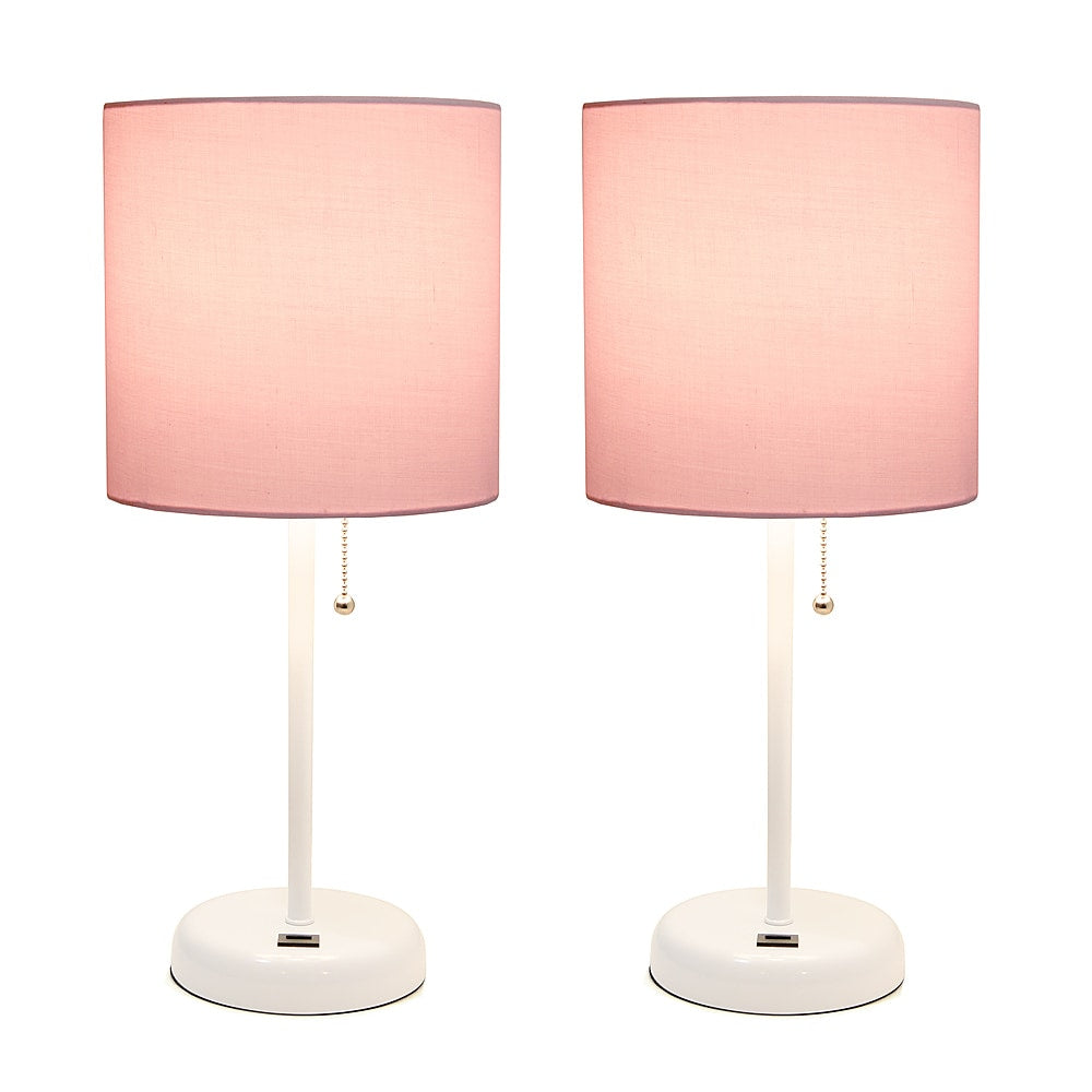 Limelights - White Stick Lamp with USB charging port and Fabric Shade 2 Pack Set - Light Pink_0
