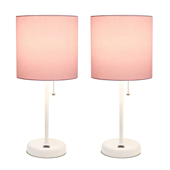 Limelights - White Stick Lamp with USB charging port and Fabric Shade 2 Pack Set - Light Pink_0