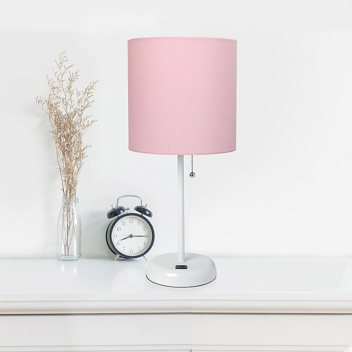 Limelights - White Stick Lamp with USB charging port and Fabric Shade 2 Pack Set - Light Pink_3